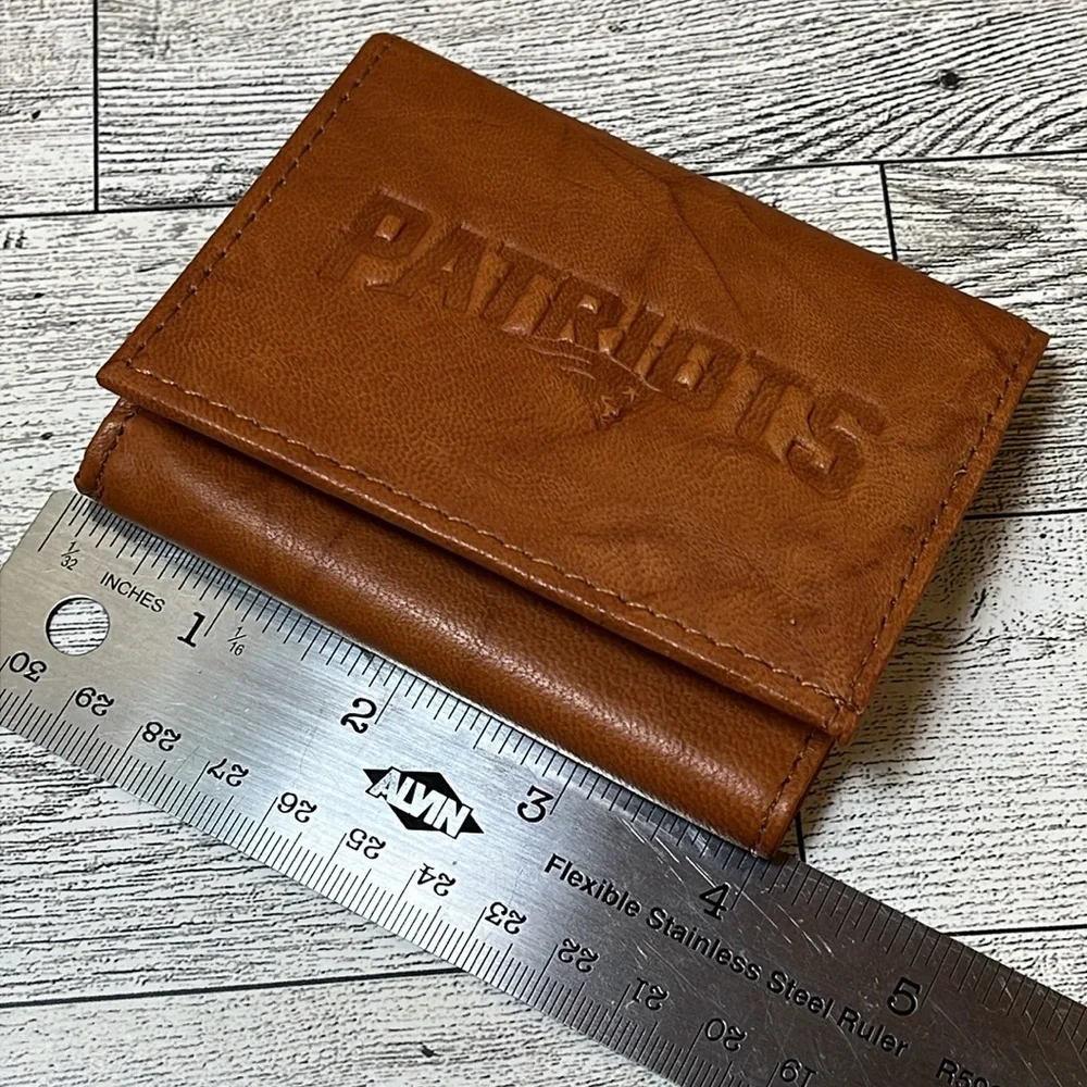 NWOT Patriots Football Brown Leather Trifold Wallet